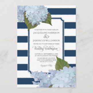 Hübsche florale Moderne Elegante Marine White Stri Einladung