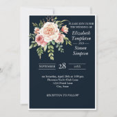 Hübsche florale Moderne Marine rosa kühne Hochzeit Einladung (Vorderseite)