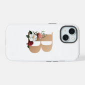 Hübsche florale Monogramm B, iPhone 15 Hülle (Rückseite (Horizontal))