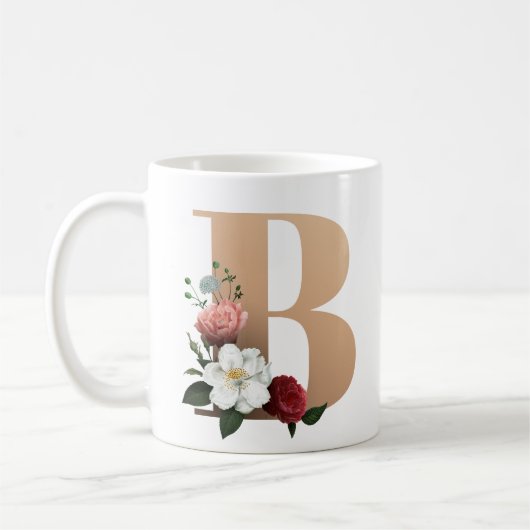 Hübsche florale Monogramm B, Kaffeetasse (Links)