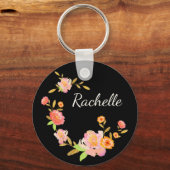 Hübsche florale Monogramm Orange/Rosa Schlüsselanhänger (Vorderseite)