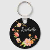 Hübsche florale Monogramm Orange/Rosa Schlüsselanhänger (Rückseite)