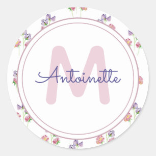Hübsche florale Monogramm Pink Lavendel Individuel Runder Aufkleber