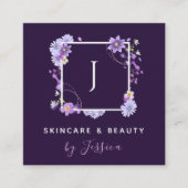 Hübsche florale Monogramm Rosa Lila Schönheit Quadratische Visitenkarte (Vorderseite)