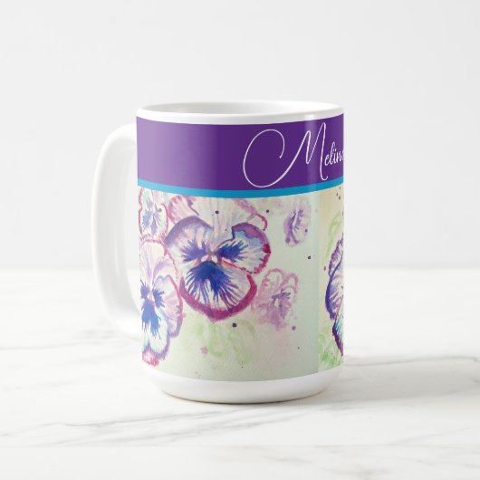 Hübsche florale pastellfarbene Stiefmütterchen-Lil Kaffeetasse (Vorderseite Links)
