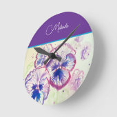 Hübsche florale pastellfarbene Stiefmütterchen-Lil Runde Wanduhr (Winkel)