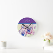 Hübsche florale pastellfarbene Stiefmütterchen-Lil Runde Wanduhr (Zuhause)