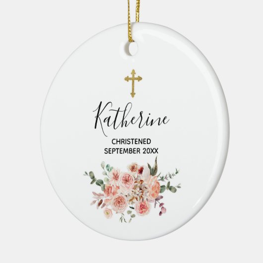 Hübsche florale Personalisierte Christening Baby G Keramik Ornament (Links)
