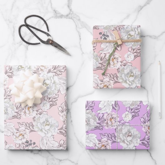 Hübsche florale Pfingstrosen und Blätter rosa Gesc (Vorderseite)