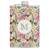 Hübsche florale Rose Botanische Blume Mit Monogram Flachmann (Vorderseite)