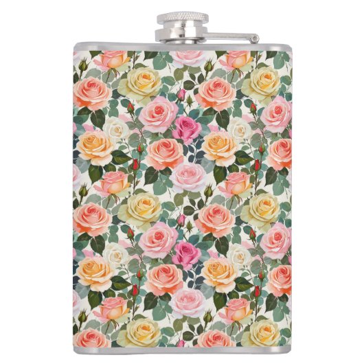 Hübsche florale Rose Botanische Blume Mit Monogram Flachmann (Rückseite)