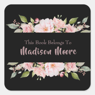 Hübsche florale Rose Name Buchzeichen Quadratischer Aufkleber