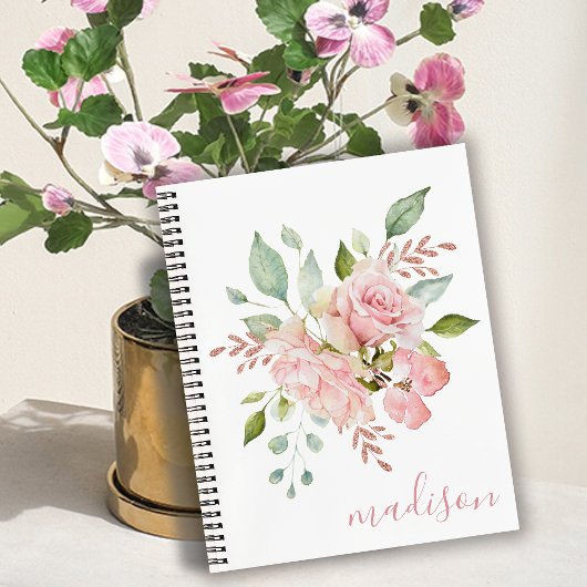 Hübsche florale Rose Name Personalisiert Journal/ Notizblock