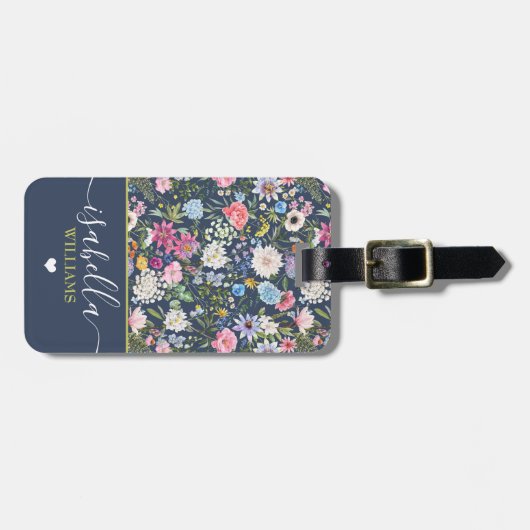 Hübsche florale Rose Personalisierte Wildblume Gepäckanhänger (Vorderseite horizontal)