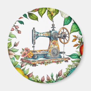 Hübsche florale Vintage-Nähmaschine Weihnachten Magnet