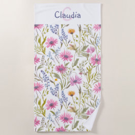 Hübsche florale Wildblumen Gemustert Mit Monogramm Strandtuch