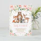 Hübsche florale Woodland Animals Kindermädchendusc Einladung (Stehend Vorderseite)