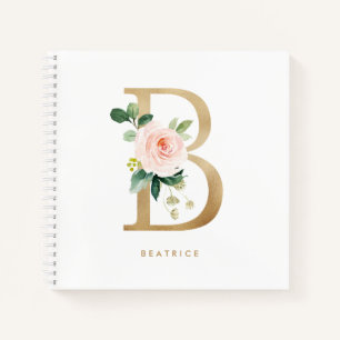 Hübsche Florals Imitats Gold Foil Letter B Monogra Notizblock