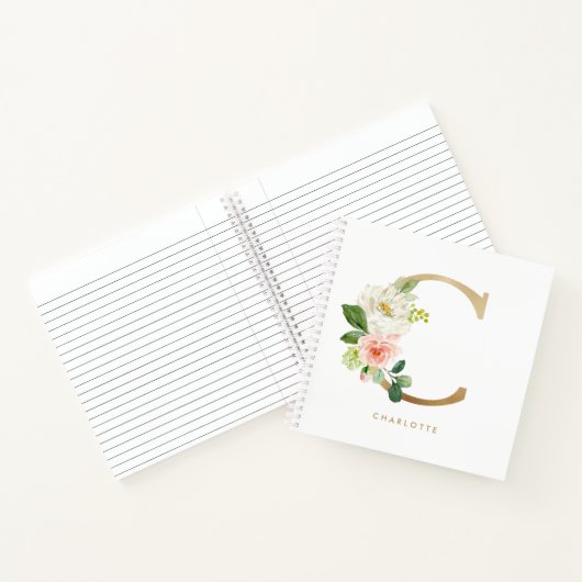 Hübsche Florals Imitats Gold Foil Letter C Monogra Notizblock (Innenseite)