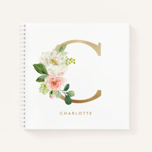 Hübsche Florals Imitats Gold Foil Letter C Monogra Notizblock