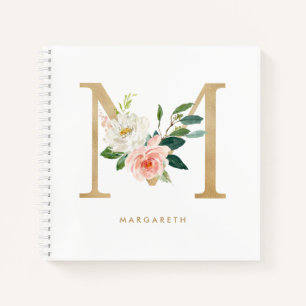 Hübsche Florals Imitats Gold Foil Letter M Monogra Notizblock