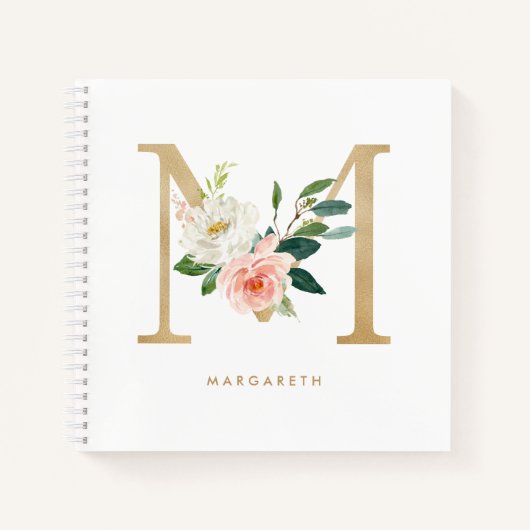 Hübsche Florals Imitats Gold Foil Letter M Monogra Notizblock (Vorderseite)