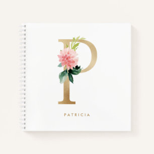 Hübsche Florals Imitats Gold Foil Letter P Monogra Notizblock