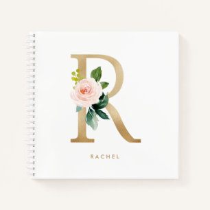 Hübsche Florals Imitats Gold Foil Letter R Monogra Notizblock