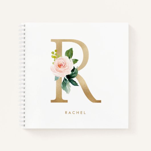 Hübsche Florals Imitats Gold Foil Letter R Monogra Notizblock (Vorderseite)
