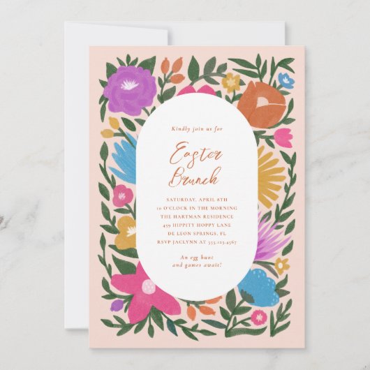 Hübsche Florals Osterfeier | Orange Einladung (Vorderseite)