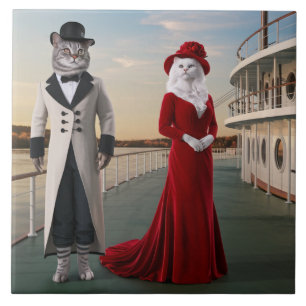 Hübsche Flussboot-Katzen-Dekorfliese Fliese