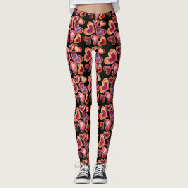 Hübsche Foil Textured Stack Double Heart Lollipops Leggings
