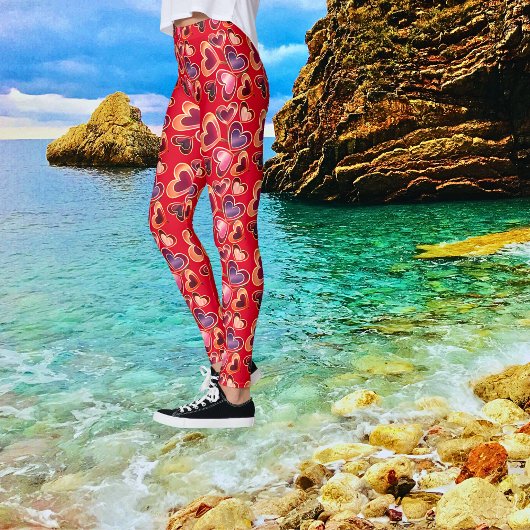 Hübsche Foil Textured Stack Double Heart Lollipops Leggings