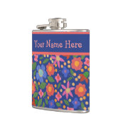 Hübsche Folk Art Floral auf Blue Hip Flask Flachmann (Links)