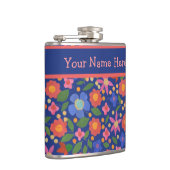 Hübsche Folk Art Floral auf Blue Hip Flask Flachmann (Rechts)