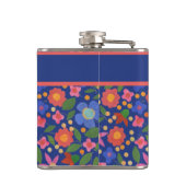 Hübsche Folk Art Floral auf Blue Hip Flask Flachmann (Rückseite)