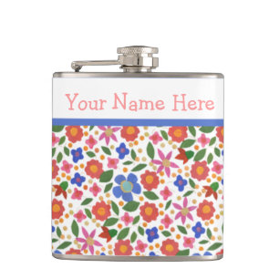 Hübsche Folk Art Floral auf White Hip Flask Flachmann