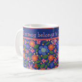 Hübsche Folkkunstkunst Blumenmuster auf blau Kaffeetasse (Vorderseite Links)