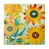 Hübsche Folklorekunst Gelbe Blumen Fliese (Vorderseite)