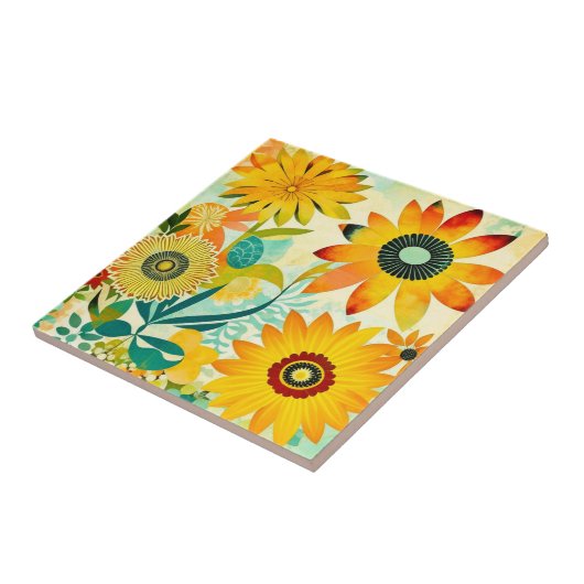 Hübsche Folklorekunst Gelbe Blumen Fliese (Seite)