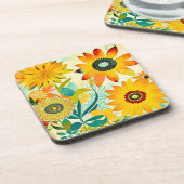 Hübsche Folklorekunst Gelbe Blumen Getränkeuntersetzer (Linke Seite)
