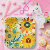 Hübsche Folklorekunst Gelbe Blumen Pappteller (Party)