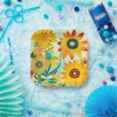 Hübsche Folklorekunst Gelbe Blumen Pappteller (Party)