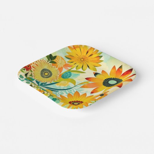 Hübsche Folklorekunst Gelbe Blumen Pappteller (Gewinkelt)