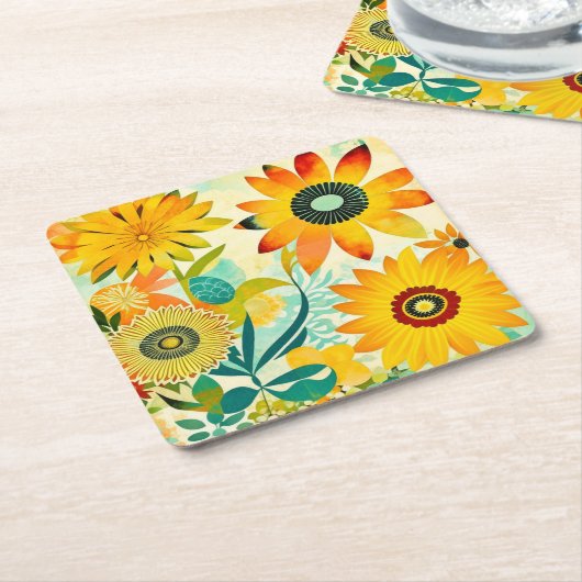 Hübsche Folklorekunst Gelbe Blumen Rechteckiger Pappuntersetzer (angewinkelt)