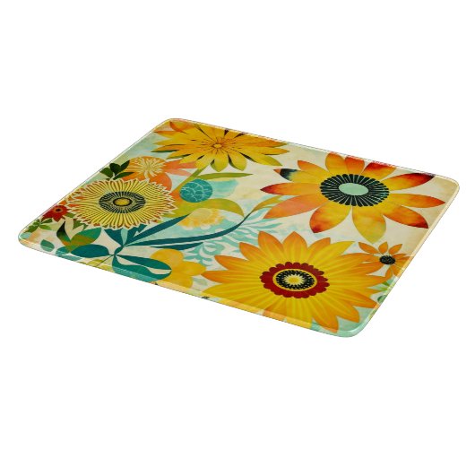Hübsche Folklorekunst Gelbe Blumen Schneidebrett (Ecke)