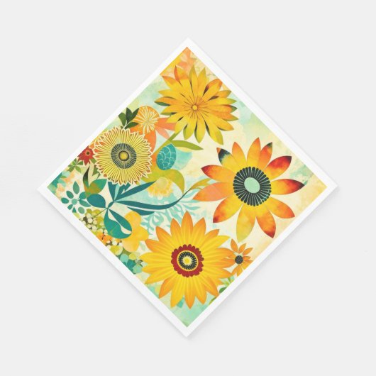 Hübsche Folklorekunst Gelbe Blumen Serviette (Ecke)