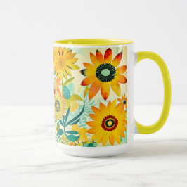 Hübsche Folklorekunst Gelbe Blumen Tasse