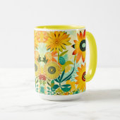 Hübsche Folklorekunst Gelbe Blumen Tasse (VorderseiteRechts)