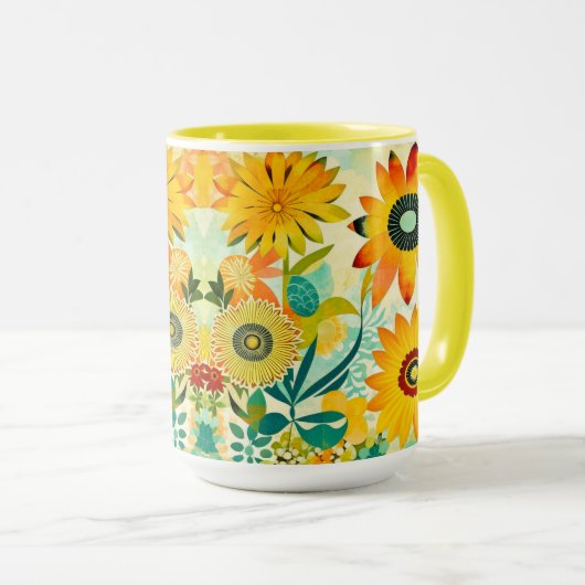Hübsche Folklorekunst Gelbe Blumen Tasse (VorderseiteRechts)